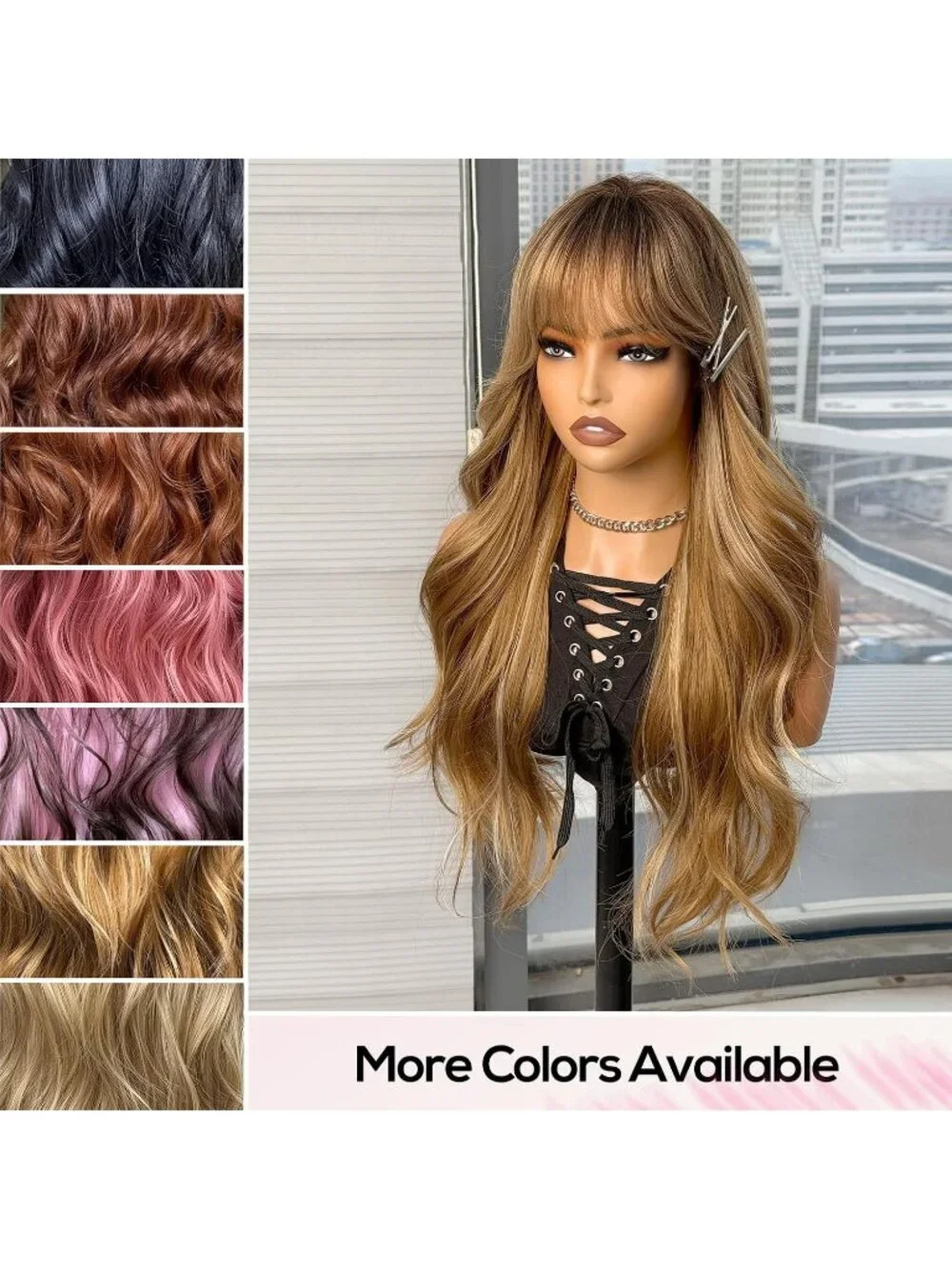 Women's Light Brown 24 Inch Heat Resistant Synthetic Short Wavy Long Curly Wigs - Picture 5 of 6
